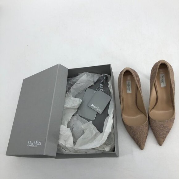 NIB MaxMara Leccio nude lace high heels pointed toe  taupe 37.5 - Picture 15 of 16